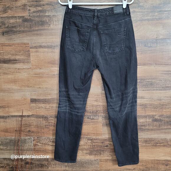 American Eagle Mom Jeans 4 R High Rise Black Wash Stretch Denim - Picture 2 of 10